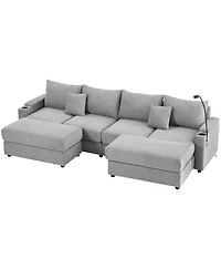 Streamdale Furniture 123" Modern Sectional Sofa w/ Storage, Ottomans, Usb, Cup & Phone Holders - Grey