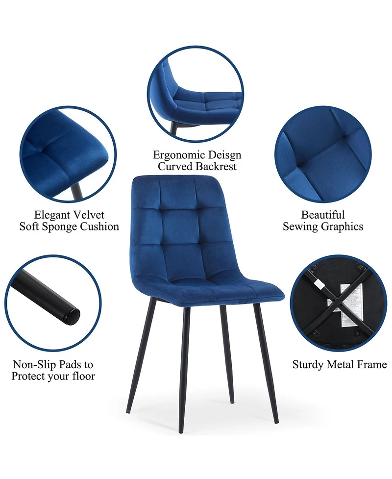 Streamdale Furniture Streamdale Blue Velvet Dining Chairs Set of 4,Modern Kitchen Dining Room Chairs