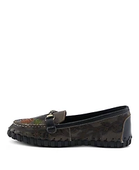 L'Artiste Women's Delavigne Handpainted Floral Loafers with Gold Bit Accent, Cushioned Insole & Flexible Sole