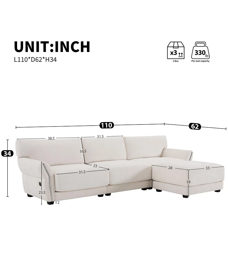 Streamdale Furniture 110" Modular Sectional Sofa with Ottoman & Usb Charger