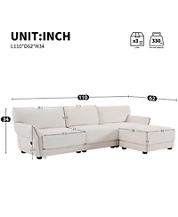 Streamdale Furniture 110" Modular Sectional Sofa with Ottoman & Usb Charger