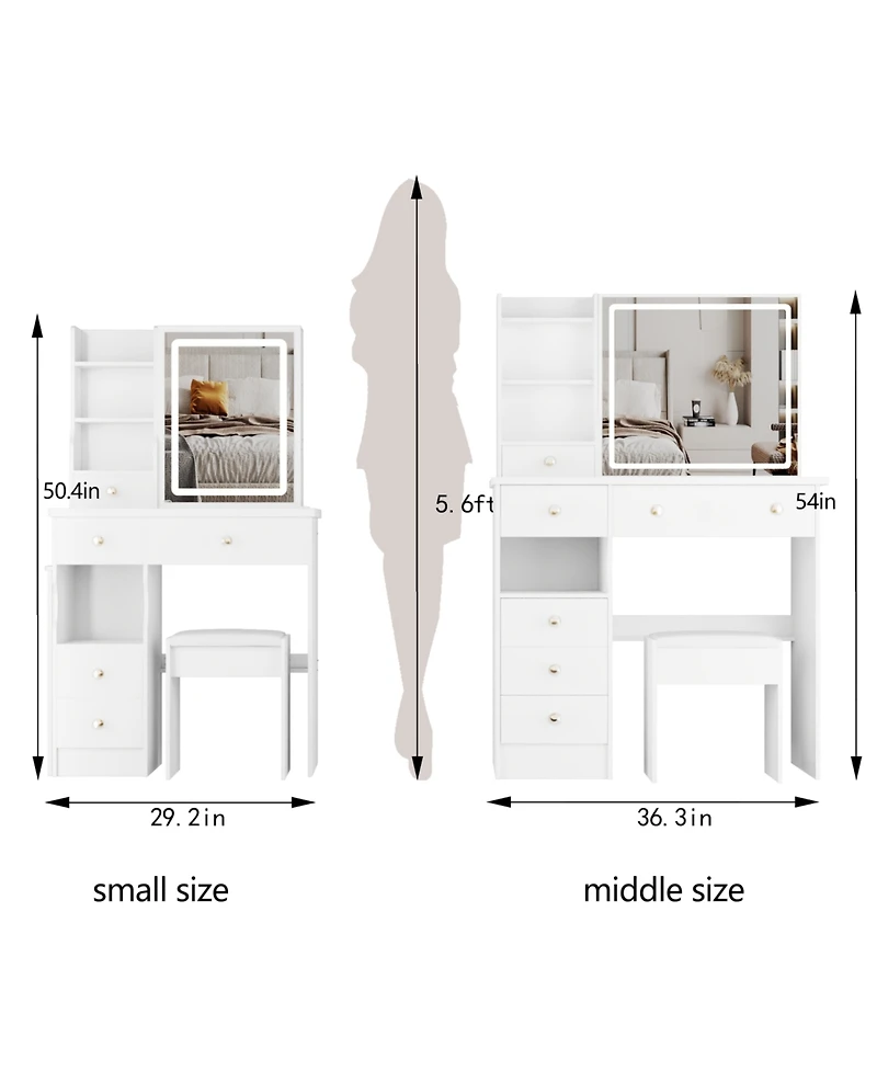 Streamdale Furniture + 3-Piece Set + Wood + Led Mirror + Vanity Table