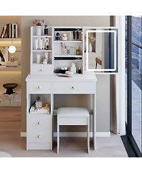 Streamdale Furniture + 3-Piece Set + Wood + Led Mirror + Vanity Table