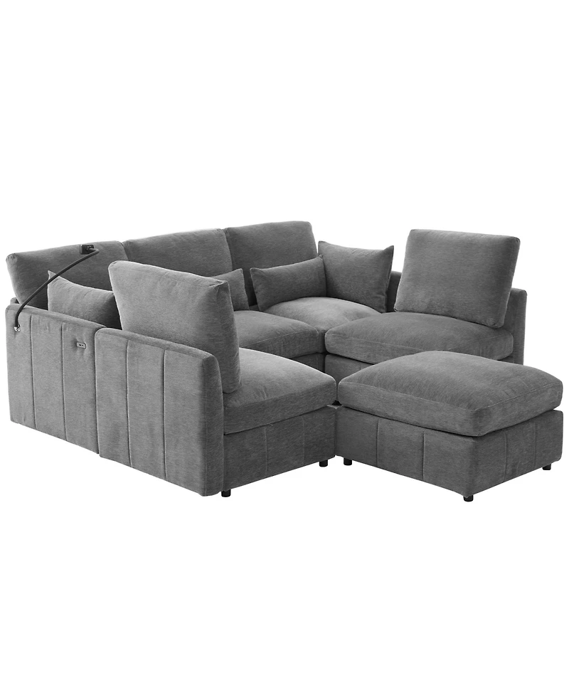 Streamdale Furniture Modern Sectional Sofa U-Shaped Couch w/ Ottoman, Usb & Phone Holder - Grey