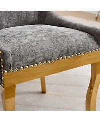 Streamdale Furniture Streamdale Chenille Dining Chairs, Gold Legs, Rivet Trim, Set of 2