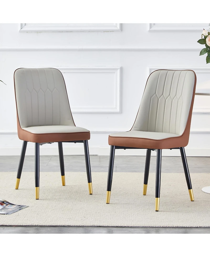 Streamdale Furniture Streamdale Gray & Brown Dining/Living Room Chairs, Pu Cushion, Metal Legs, 2-Piece Set