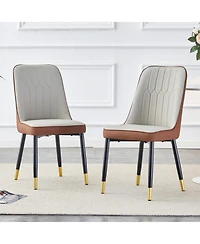 Streamdale Furniture Streamdale Gray & Brown Dining/Living Room Chairs, Pu Cushion, Metal Legs, 2-Piece Set