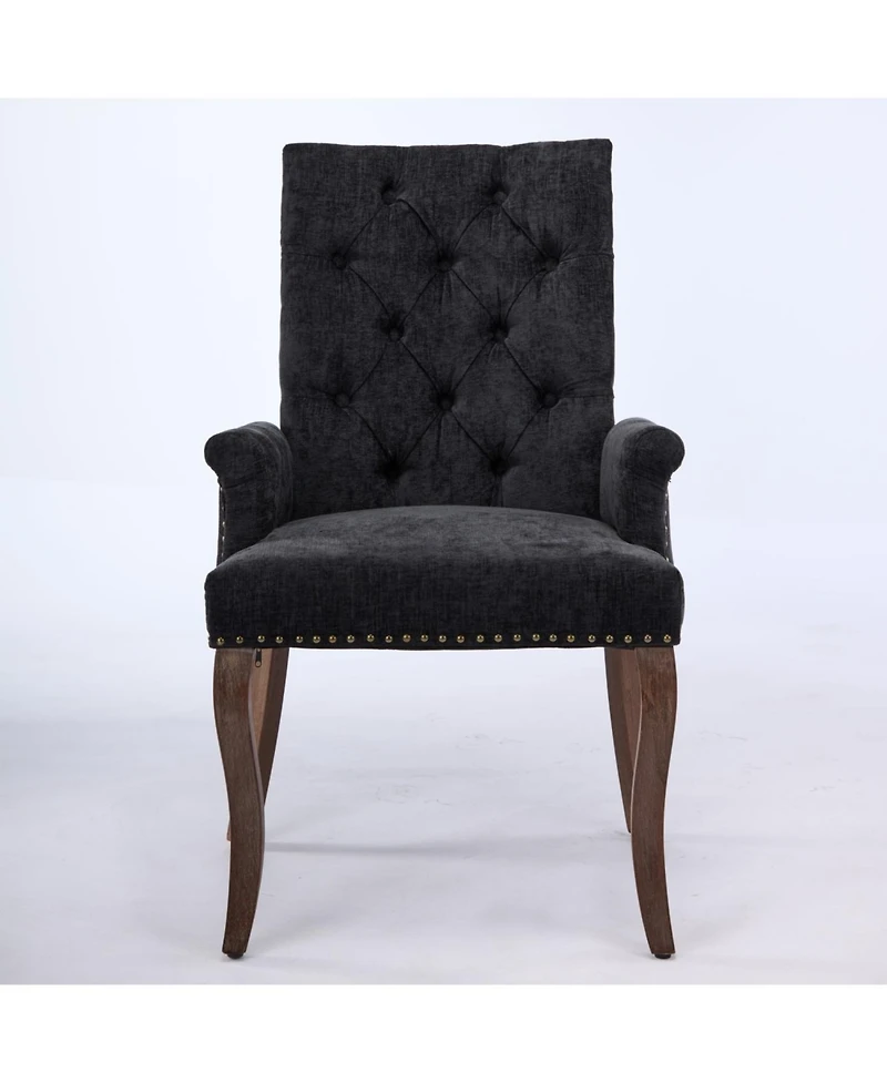 Streamdale Furniture Chenille Upholstered Dining Chair, Wood Legs, Tufted, Black