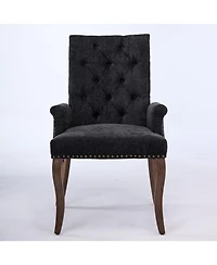 Streamdale Furniture Chenille Upholstered Dining Chair, Wood Legs, Tufted, Black