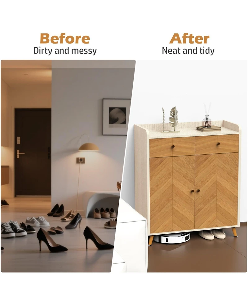 Streamdale 4-Tier Shoe Cabinet with Drawers & Doors - Herringbone Wood