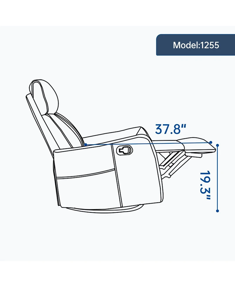 Streamdale Furniture Faux Leather Heat Massage Manual Recliner Chair with Rocker & Swivel