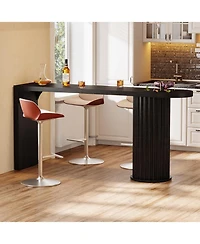 Tribesigns Bar Table, 63-Inch Long Counter Height Pub Table with Fluted Cylindrical Base, Black
