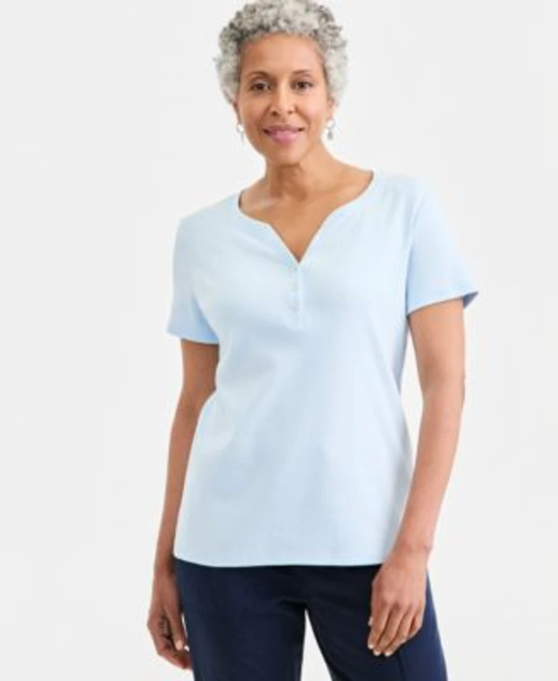 Style Co Womens Short Sleeve Cotton Henley Top Pxs 4x Exclusively At Macys