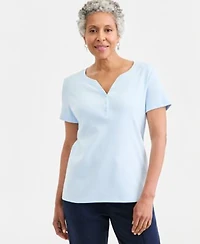 Style Co Womens Short Sleeve Cotton Henley Top Pxs 4x Exclusively At Macys