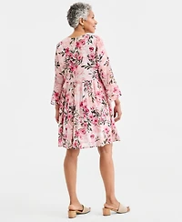 Style & Co Women's Printed V-Neck 3/4-Sleeve Dress, Macy's Exclusive
