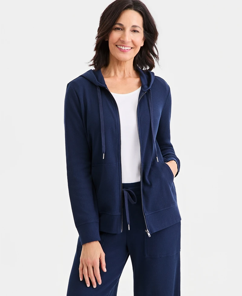 Style & Co Women's Waffle-Knit Full-Zip Hoodie, Macy's Exclusive