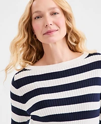 Style & Co Women's Ribbed Cotton Striped Boatneck Sweater, Macy's Exclusive