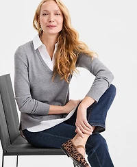 Style & Co Women's Two-Fer V-Neck Sweater, Macy's Exclusive