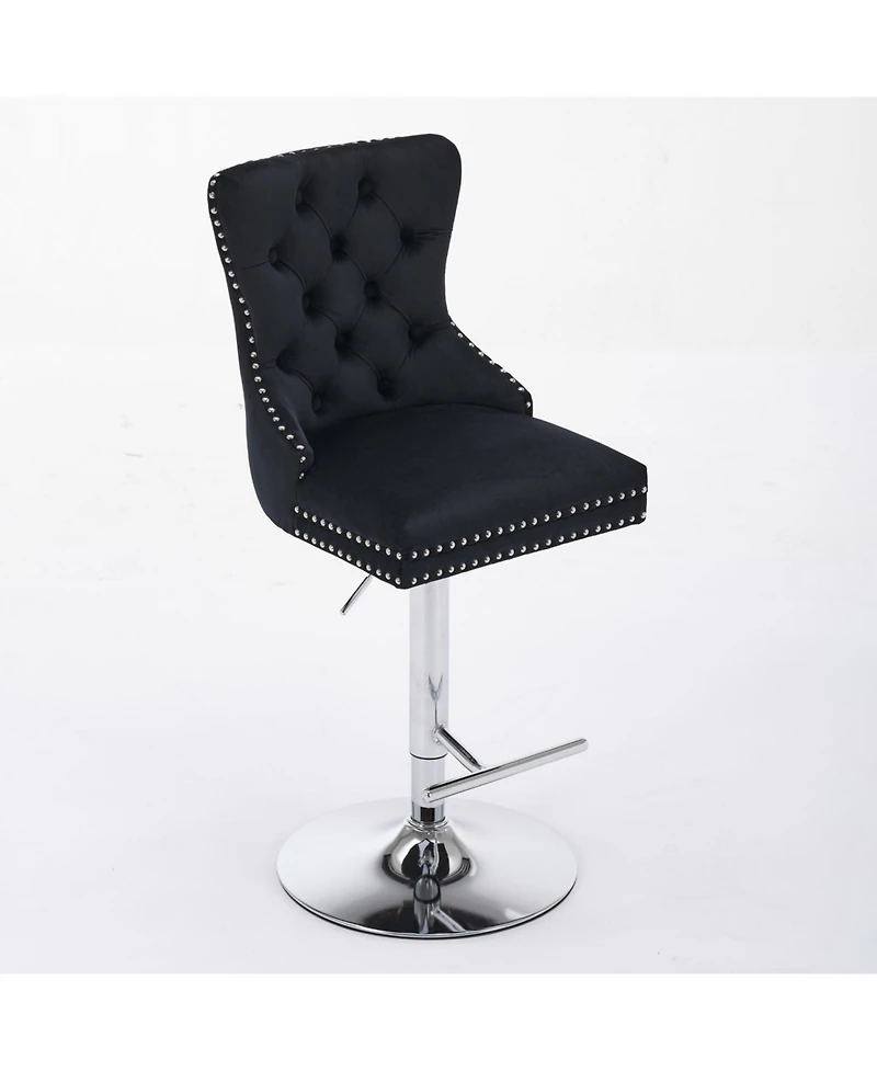 Streamdale Furniture Chrome Swivel Velvet Barstools, Adjustable 25-33", Tufted, Black, Set of 2