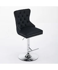 Streamdale Furniture Chrome Swivel Velvet Barstools, Adjustable 25-33", Tufted, Black, Set of 2