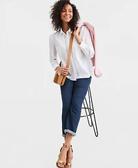 Style & Co Women's Cotton Pleated Lace-Trim Blouse, Macy's Exclusive