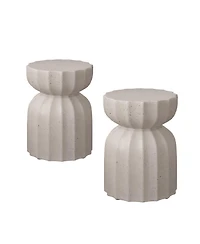 Streamdale Furniture 13" Modern Waterproof Coffee/Side Table Set, MgO Cement, Indoor/Outdoor, White, 2PC