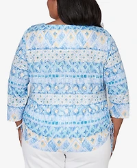 Alfred Dunner Plus Classic Ikat Biadere Tie Ruched Top