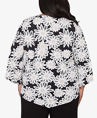 Alfred Dunner Plus Classic Daisy Pointed Hem Top with Necklace