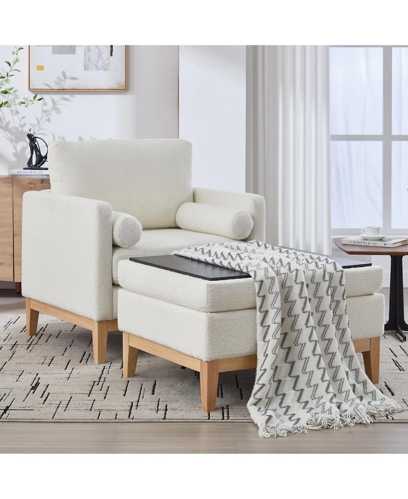 Streamdale Furniture 35.4" Farmhouse Upholstered Accent Chair with Ottoman & Coffee Table