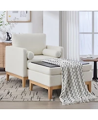 Streamdale Furniture 35.4" Farmhouse Upholstered Accent Chair with Ottoman & Coffee Table
