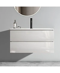 Streamdale 36" White Wall Mount Vanity w/ Ceramic Sink