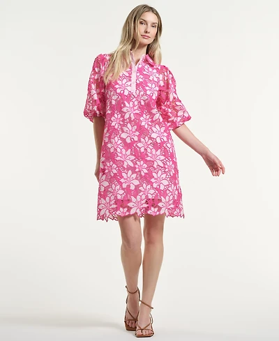 Isaac Mizrahi Women's Eyelet Blouson Collared Neck Dress