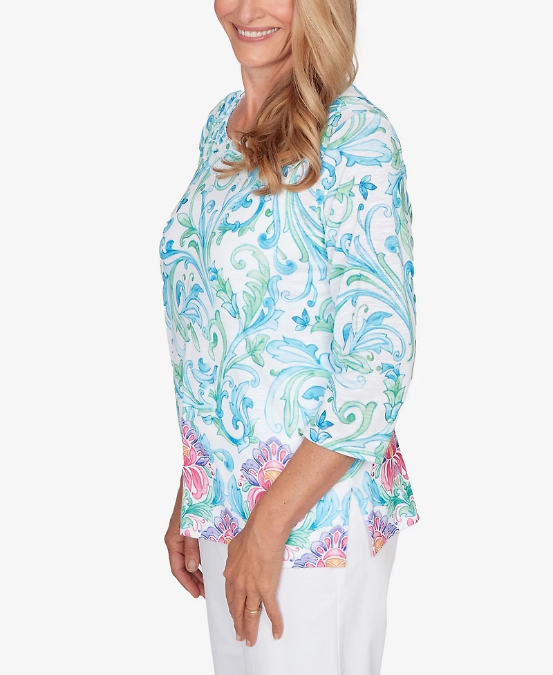 Alfred Dunner Women's Classic Scroll Border Embellished Neck Top