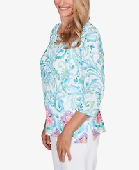 Alfred Dunner Women's Classic Scroll Border Embellished Neck Top