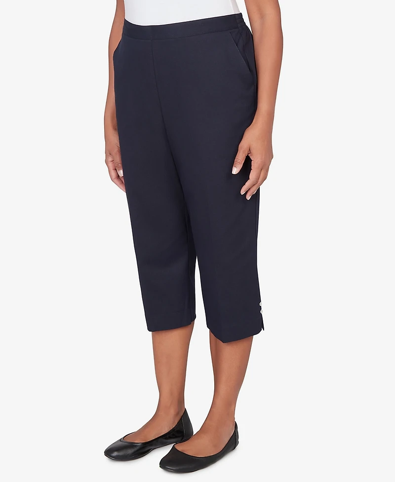 Alfred Dunner Women's Classic Solid Twill Button Hem Capri Pants