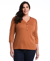 Rafaella Plus 3/4 Puff Sleeve V-Neck Top