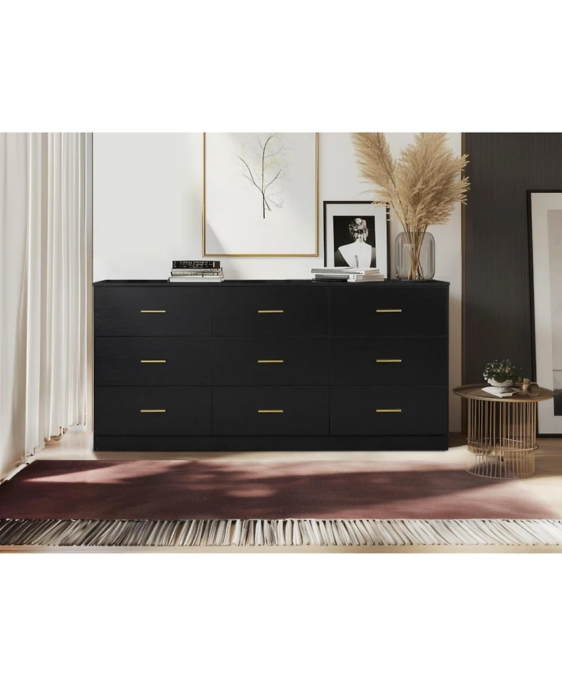 Streamdale Furniture Black 9-Drawer Bedroom Dresser Ample Storage, Sturdy