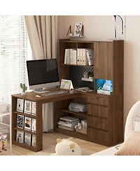 Streamdale Furniture + L-Shaped + Wood/Engineered Wood (assuming material) + Drawers, Bookshelf, Led Light, Corner Gaming + Desk