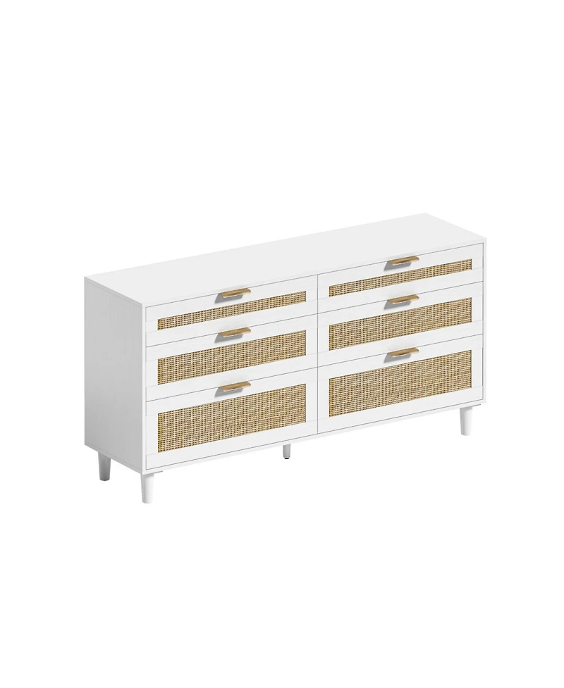 Streamdale 6-Drawer Rattan Dresser with Metal Handle