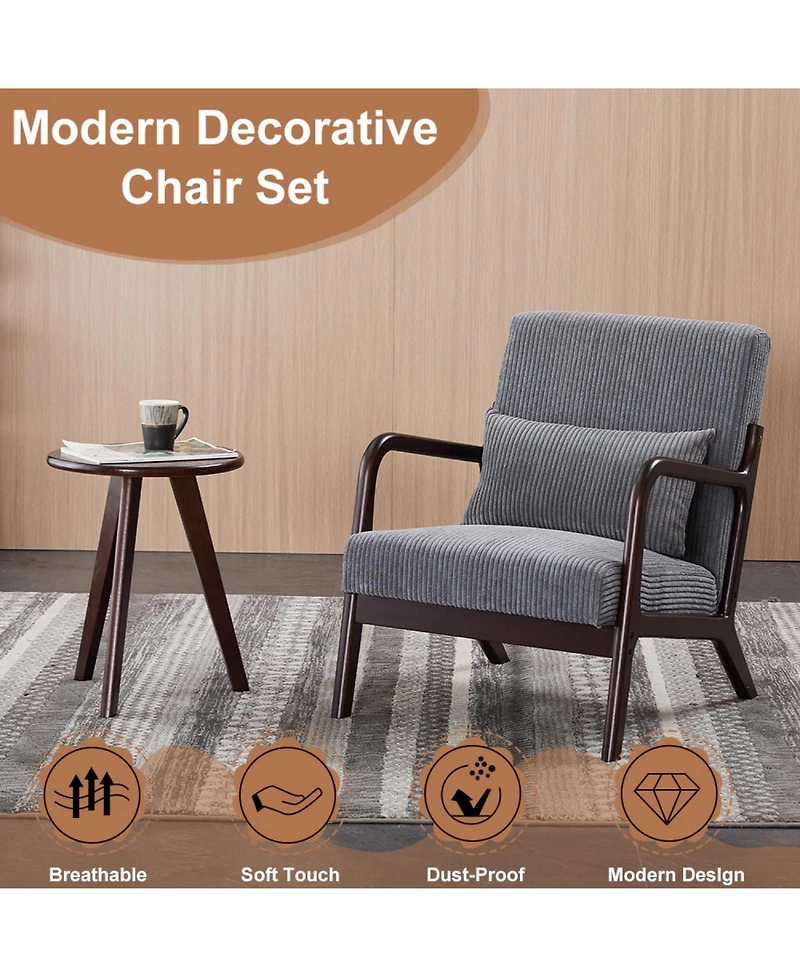 Streamdale Mid-Century Chair & Coffee Table Set, Dark Gray/Walnut