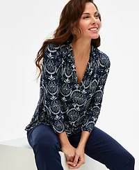 Jm Collection Women's Printed 3/4 Sleeve V-Neck Knit Top, Macy's Exclusive