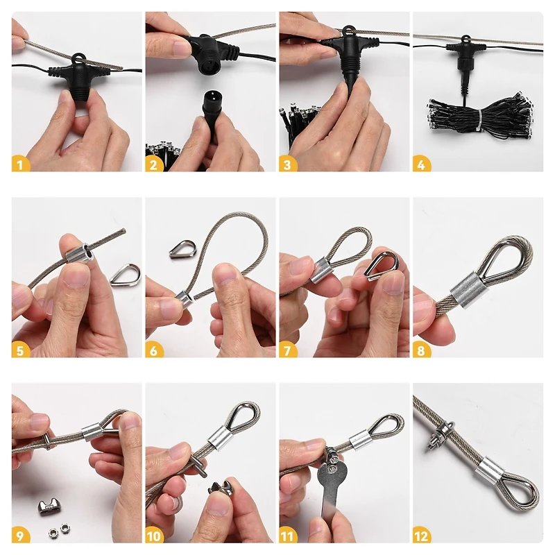 DELight 40x10 Ft Commercial Twinkle Curtain String Light 1920 Led 120V Steel Cable for Event Wedding Party Holiday Decor