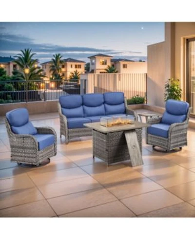 Gymojoy 5 Piece Pe Wicker Fire Pit Conversation Set With Olefin Cushions Patio Swivel Chairs Couch