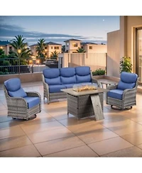 Gymojoy 5 Piece Pe Wicker Fire Pit Conversation Set With Olefin Cushions Patio Swivel Chairs Couch