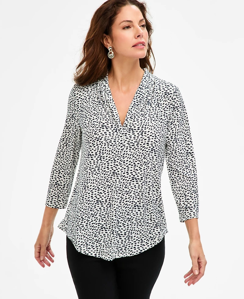 Jm Collection Women's Printed 3/4 Sleeve V-Neck Knit Top, Macy's Exclusive