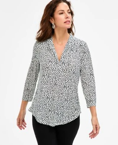 Jm Collection Womens Printed 3 4 Sleeve V Neck Knit Top Macys Exclusive