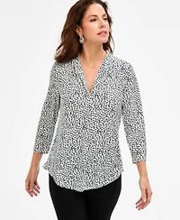 Jm Collection Womens Printed 3 4 Sleeve V Neck Knit Top Macys Exclusive