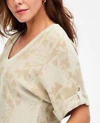 Jm Collection Women's Printed Metallic Roll-Cuff Sweater, Macy's Exclusive