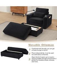 Streamdale Furniture Modern Armchair Chaise Lounge Sofa with Ottoman, Usb Ports & Cup Holders - Black