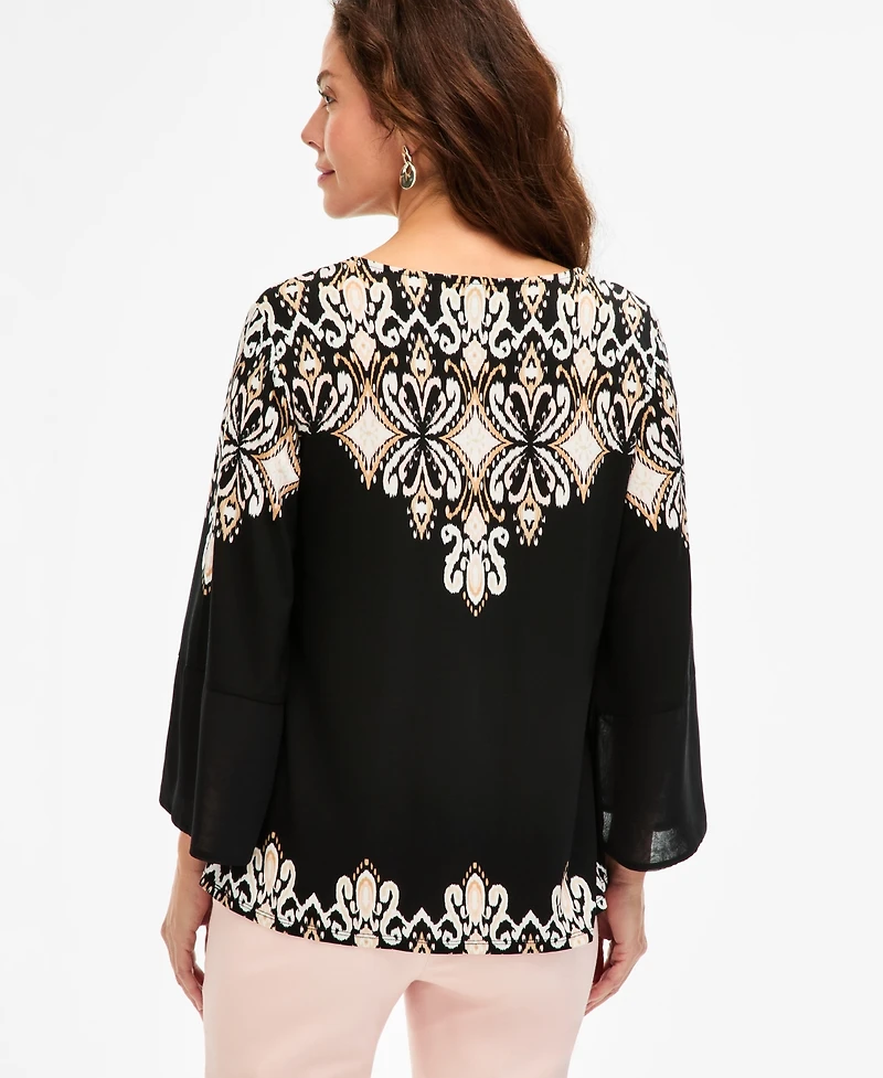 Jm Collection Women's Printed 3/4-Sleeve Chiffon-Cuff Top, Macy's Exclusive